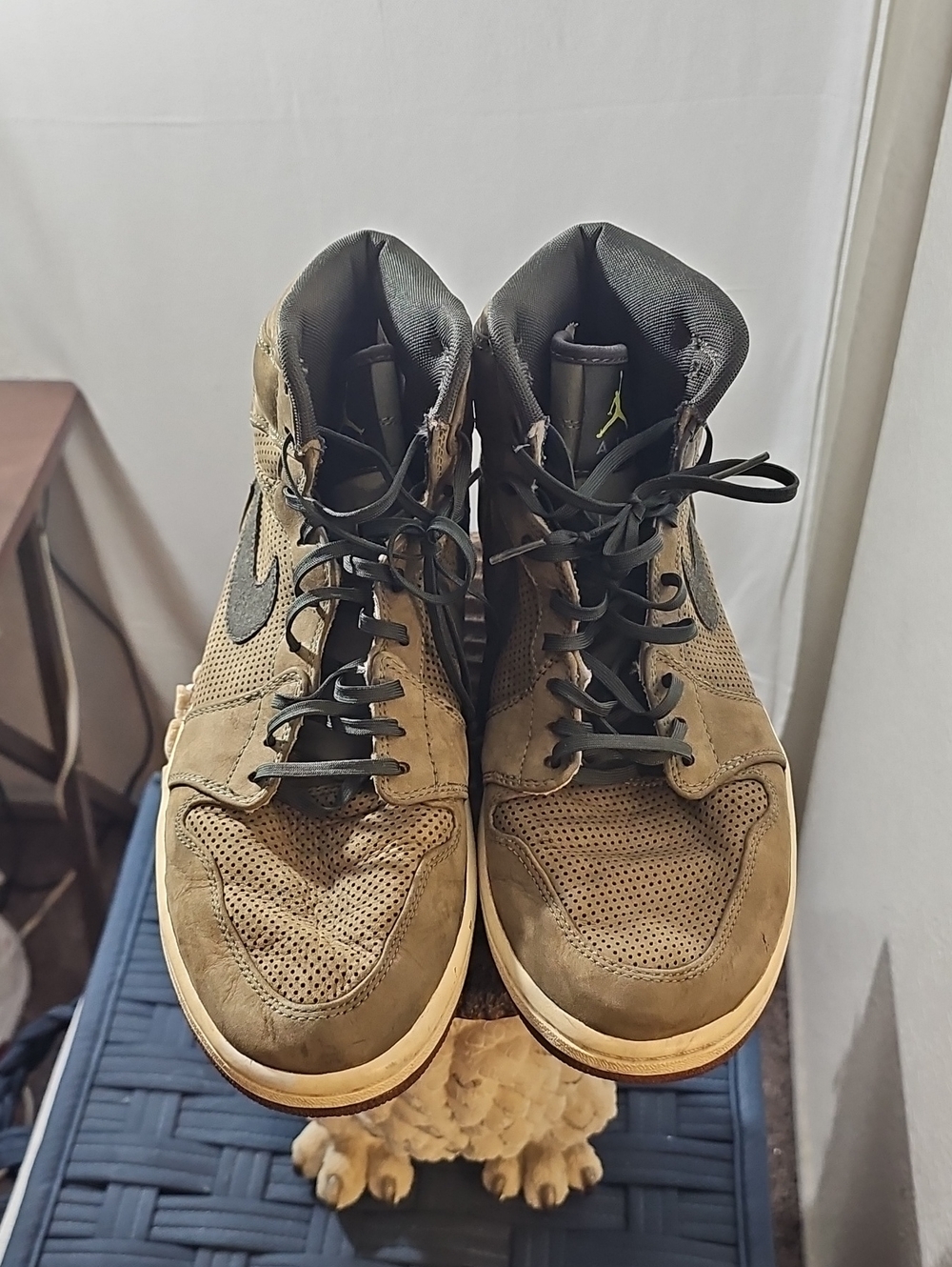 Retro Premire 1 Jordans Men's Olive High-Top Casual Sneakers